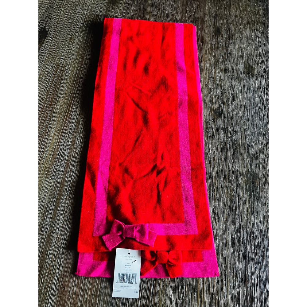 Kate Spade New York Bow Belle Scarf Red Pink Wool Colorblock PSRU0520 New